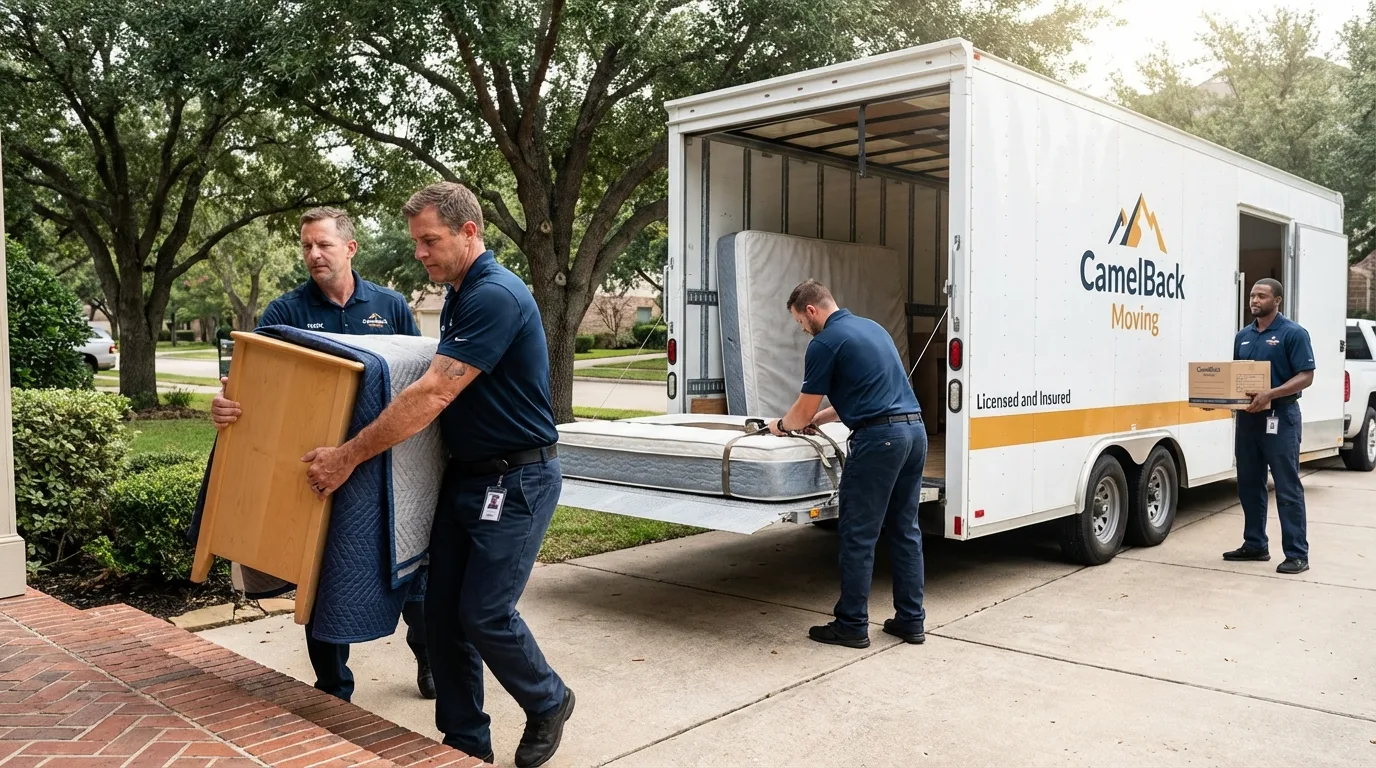 Crew loading residential truck for cross-state move from Inman, KS