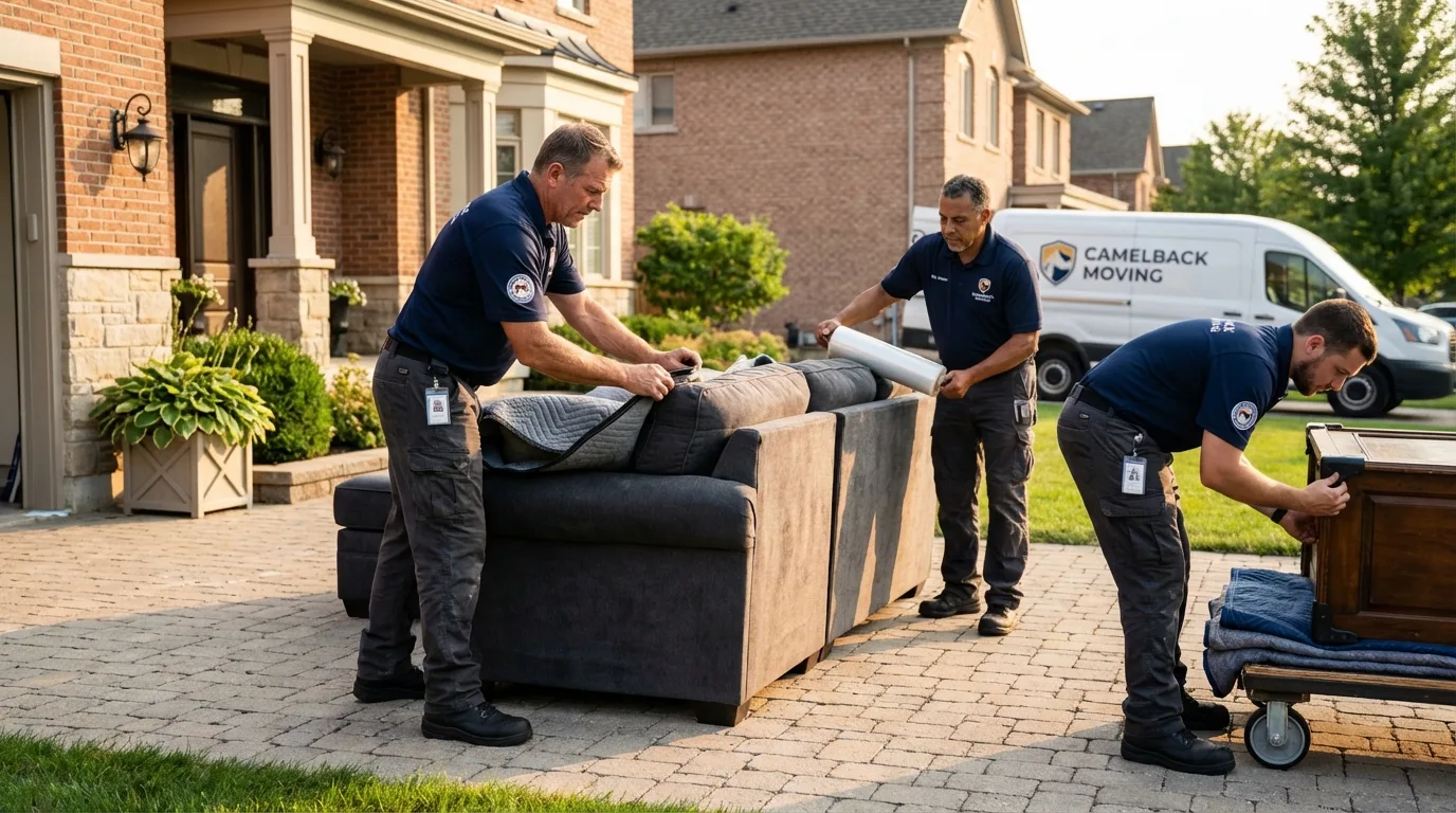 Large estate moving crew wrapping furniture in Inman, KS