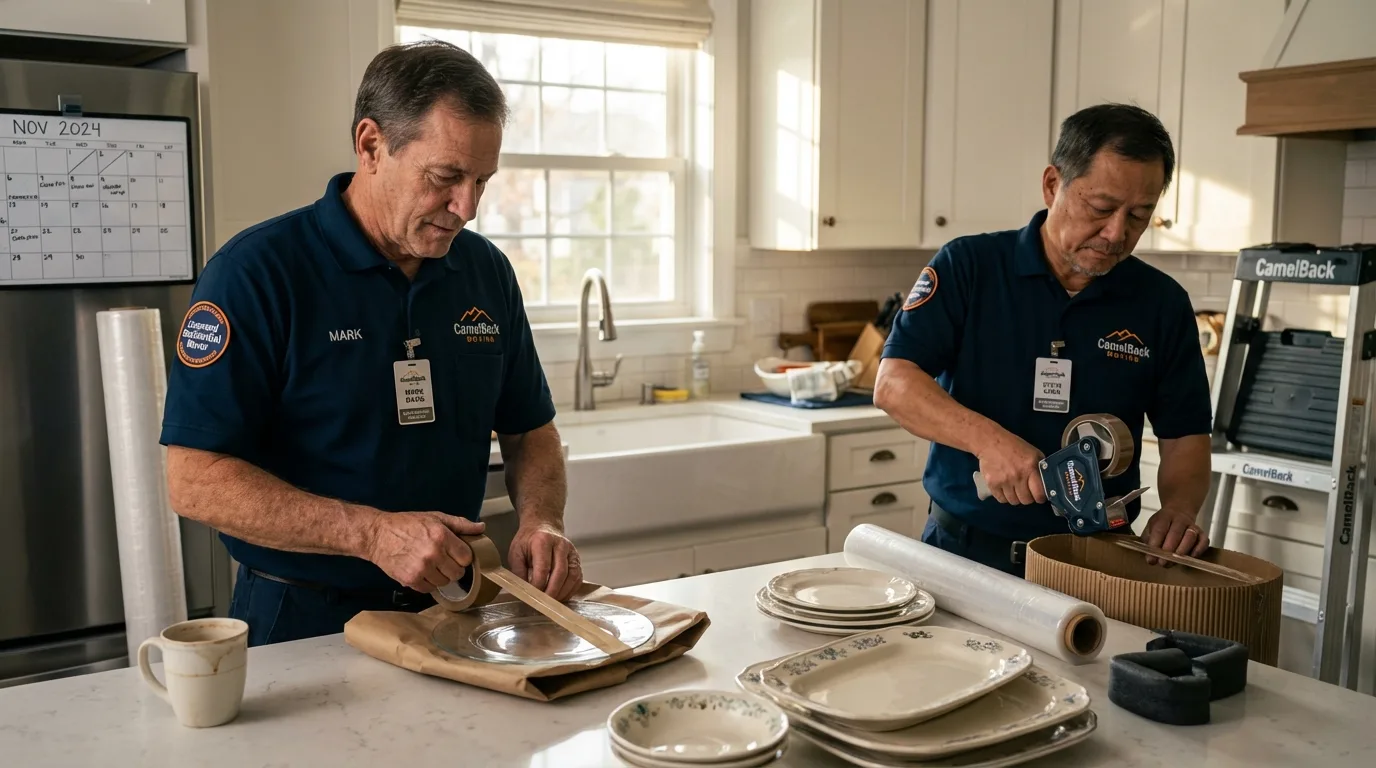 Professional crew packing kitchen dishware in Inman, KS